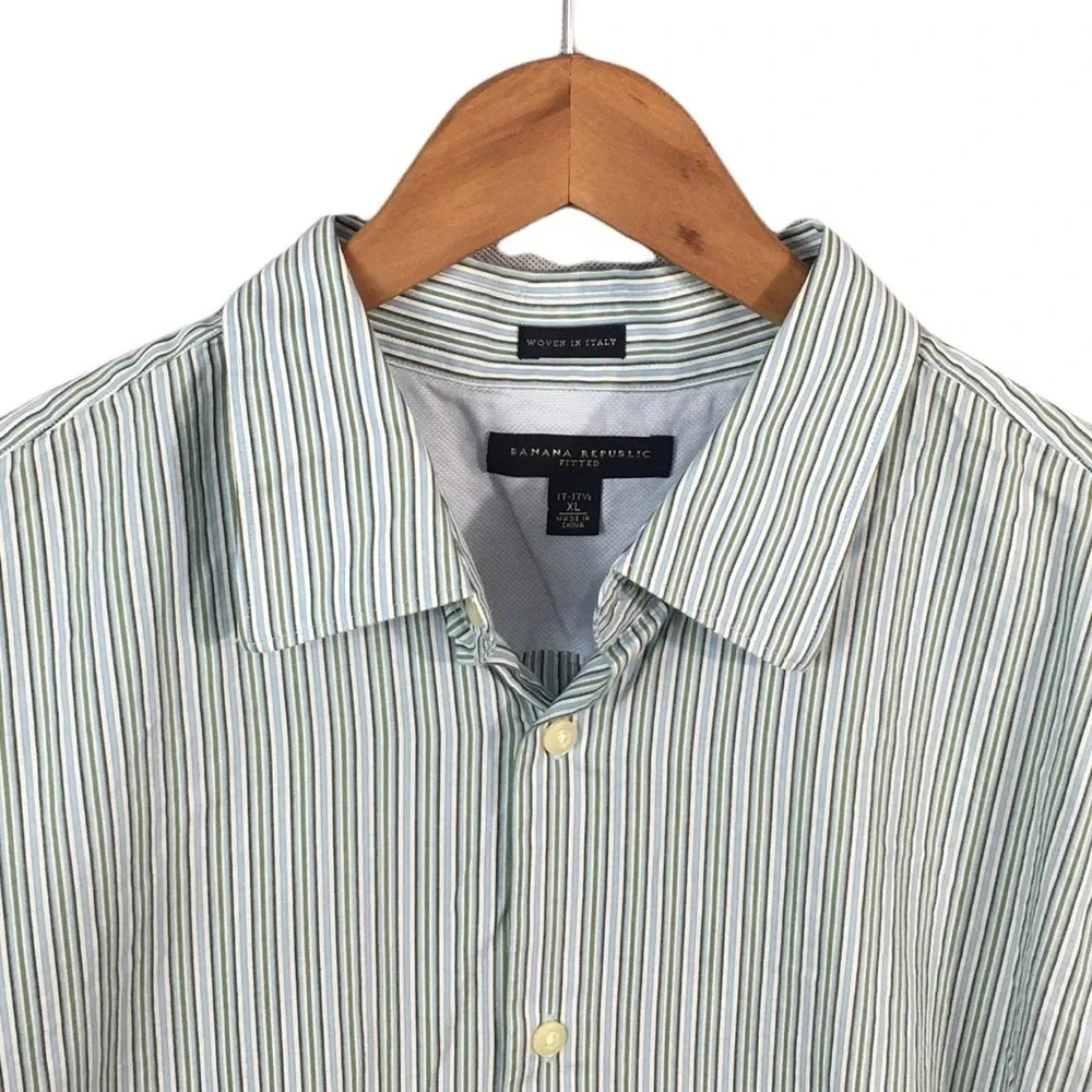 BF615 Mens BANANA REPUBLIC Designer Fitted Striped Button Down Shirt 17-17.5 XL